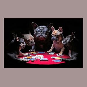 DOG Poster 13" x 19" French Bulldogs Playing Cards Play Poker